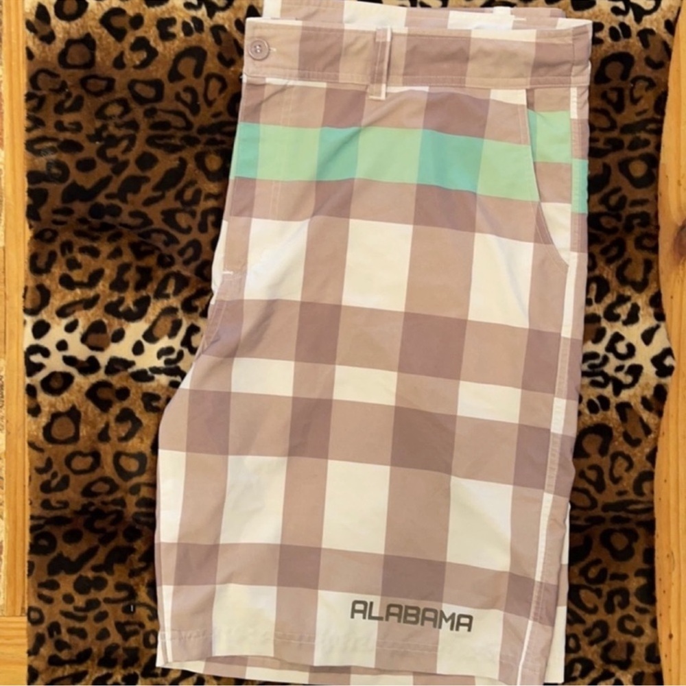 American Crown tan and white plaid Alabama swim shorts men's XL LNC